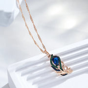 Colar Feminino Cobre Flor Zircônia Azul e Verde Vintage Ouro Rosé